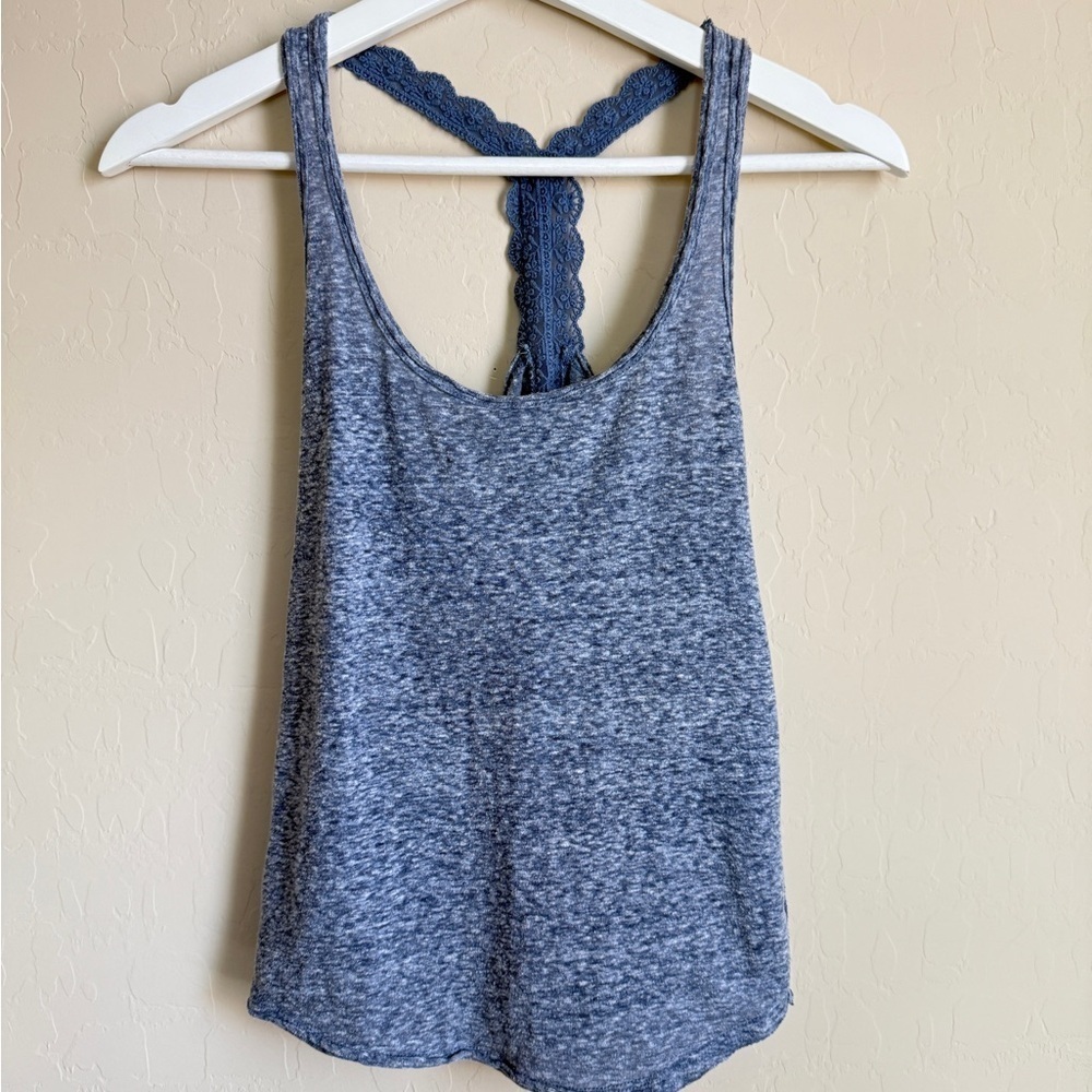 A&F Blue Lace Trim Y2K Racerback Burnout Tank Split Open Back Women’s Size XS
